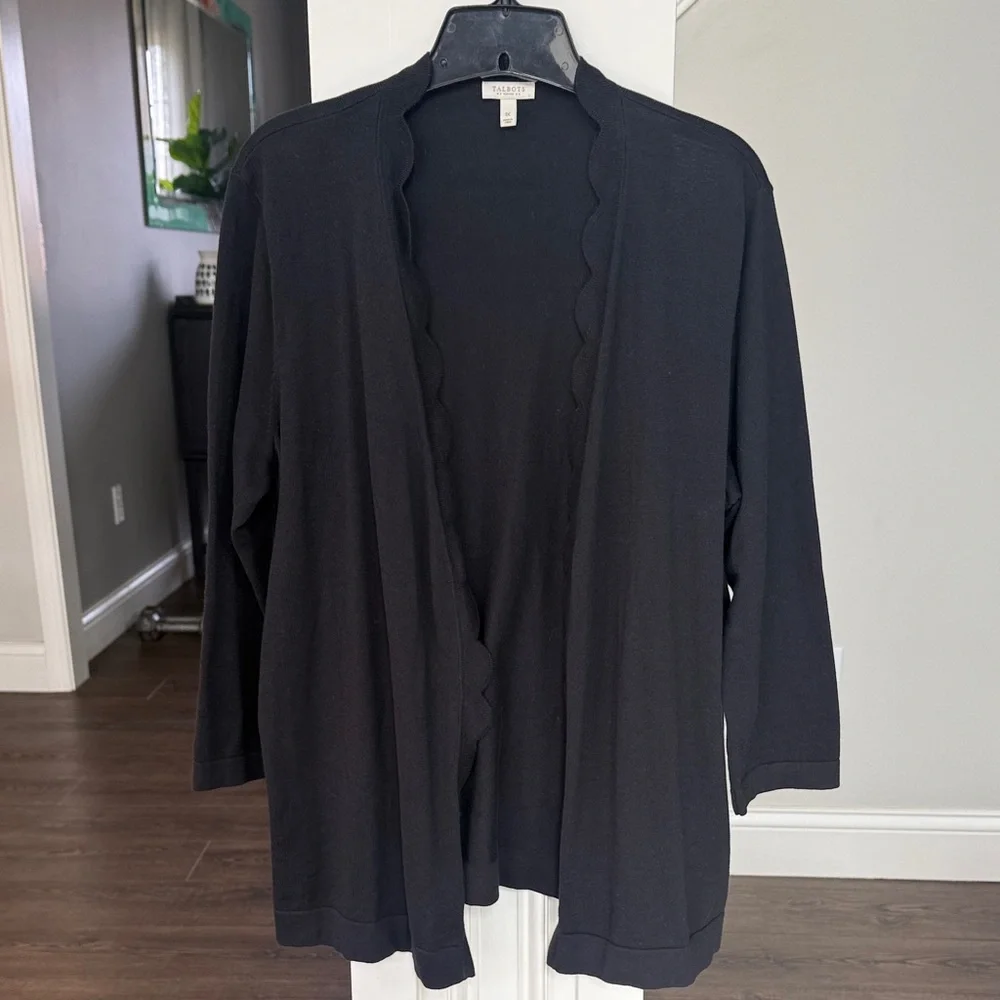 Talbots NWOT Black Scallop-Edge Open Cardigan 1X - Picture 1 of 8